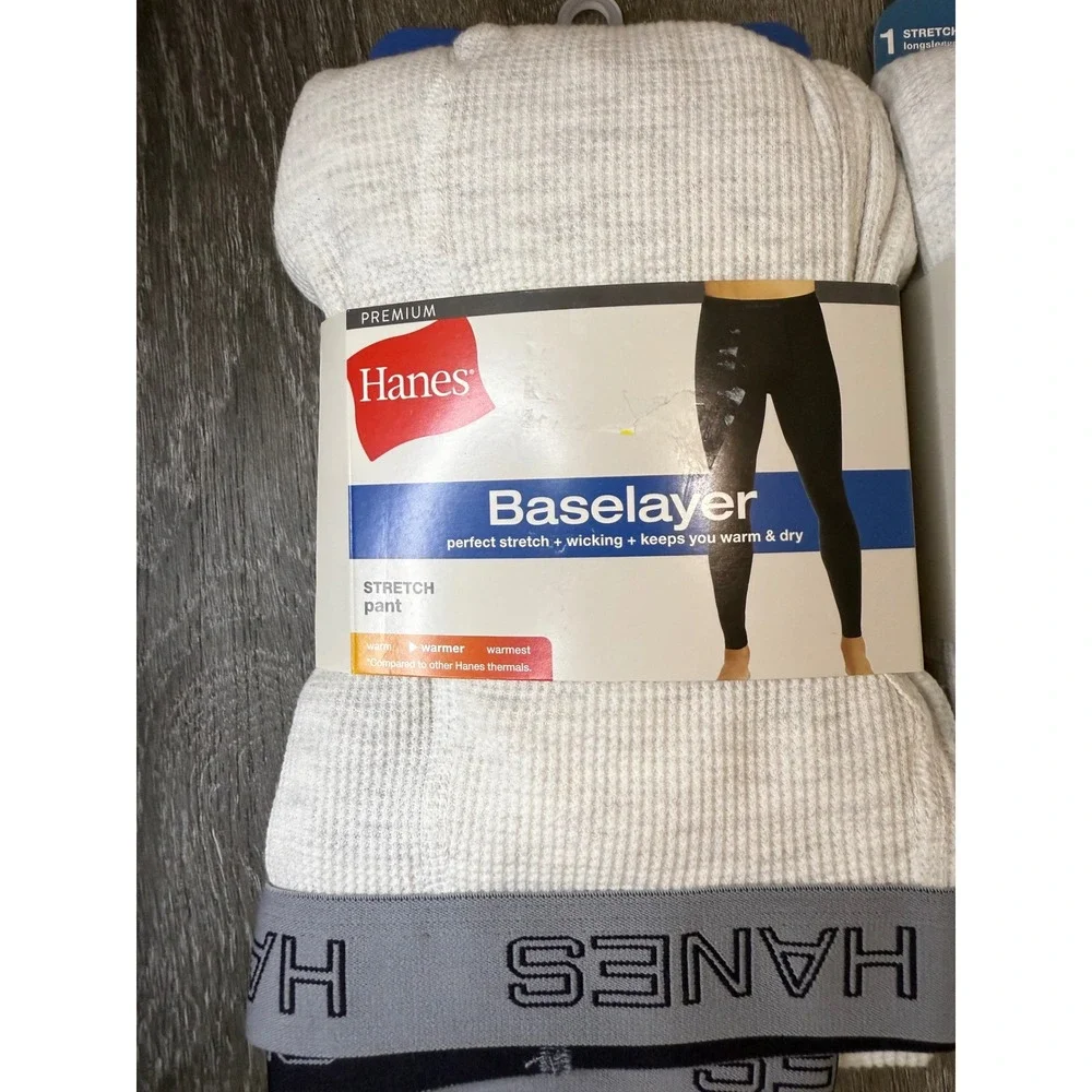 Hanes Premium Mens 2XL Baselayer Set Waffle Long Sleeve Shirt and‎ Pants Gray